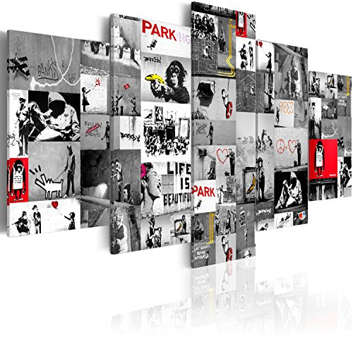 B&D XXL - Wandbilder XXL 200x100 cm Vlies Leinwandbild 5 tlg Kunstdruck modern Wandbilder XXL Wohnzimmer Leinwand Wanddekoration Design Wand Bild - Abstrakt Banksy Collage i-C-0092-b-p
