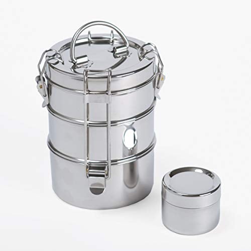 To Go Ware Große 3-stöckige Edelstahl-Lunchbox mit kleinem Sidekick-Behälter | Tiffin-Lunchbox | umweltfreundlich
