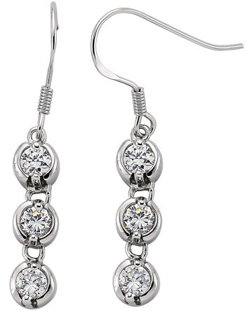 Jewelco London Ladies Sterling Silver Cubic Zirconia Trilogy Chain Drop Drop Earrings