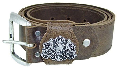 Moda Herren Trachtengürtel mit Löwen Wappen Verzierung 125 cm - Toller Ledergürtel zur Tracht oder Jeans