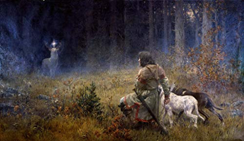 Kunstdruck/Poster: Wilhelm Carl Räuber Vision des heiligen Hubertus - hochwertiger Druck, Bild, Kunstposter, 95x55 cm