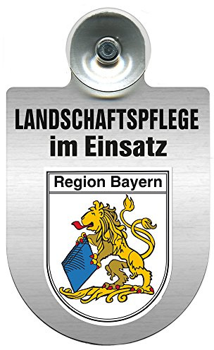 Einsatzschild mit Saugnapf - Landschaftspflege im Einsatz - incl. Regionenwappen 393823 Farbe Region Bayern