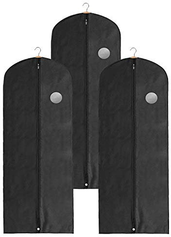 Long Garment Bags, Black Dress Covers, Pack of 3, Clothing Storage Bags, Travel, Weddings, Suits, Dresses, Fabric Clothes Bag, Clothes Storage, Garment Suit Cases