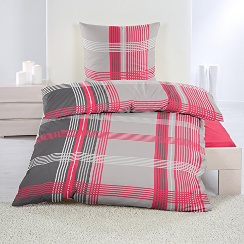 Bettenfee 2tlg. Microfaser Kuschel Flausch Soft Fleece Bettwäsche 135x200cm, Warme Winterbettwäsche, Karo Rot