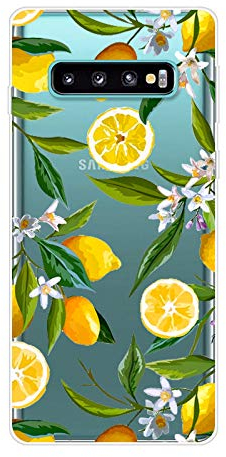 Herbests Kompatibel mit Samsung Galaxy S10 Hülle Transparent mit Muster Motiv Crystal TPU Silikon Handyhülle Weich Durchsichtige Schutzhülle Handytasche Softcase Backcover,Zitrone