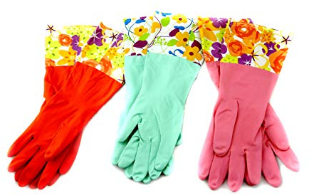 Lot de 3 paires de gants de nettoyage en latex avec revers fantaisie et doublure floquée
