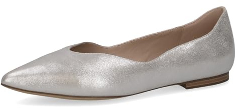 CAPRICE Damen Ballerinas aus Leder Spitz, Silber (Silver Metal.), 37 EU