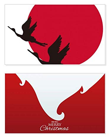 Japanische Weihnachtskarte, Motiv: fliegende Gänse, Rot / Schwarz