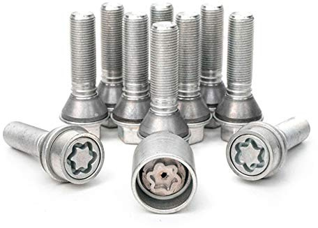 H&R Radschrauben Satz Kegelbund mit bewegliche Kegelbund M14x1.25 - Länge 48mm - 10 Stück (z.B. kompatibel mit BMW) - inkl. Felgenschloss