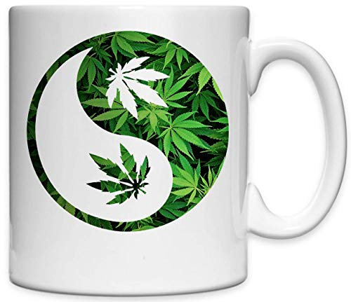 Yin and Yang Weed Leaf Cannabis Ganja Bedruckte Keramikbecher Tasse