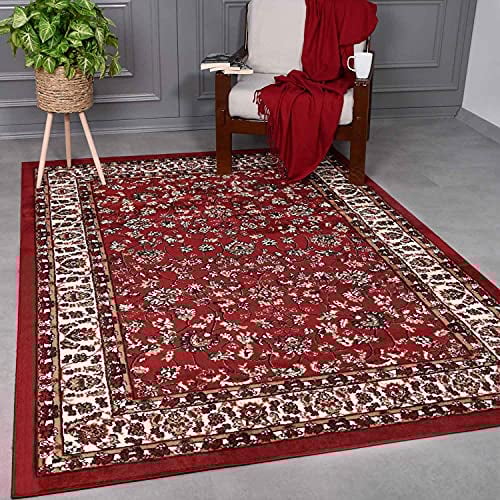 VIMODA Orient Teppich rot beige klassisch dicht gewebt mit Ornament und Blumenmotiven, Maße:200x290 cm