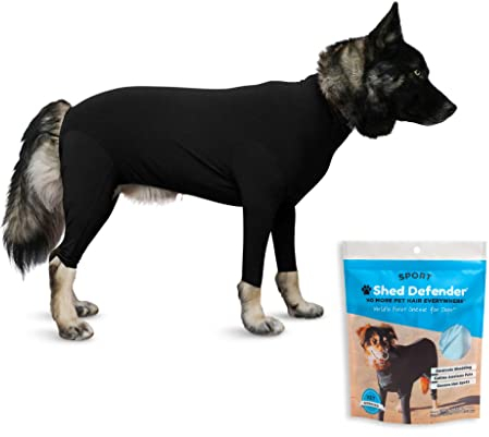 Shed Defender Body Suit for Dogs – Sport –Anti Shedding Shirt, Reduce Dog Hair, Dog Onesie Surgery Recovery Suit, Anxiety, Calming, Car Seat Cover, E-Collar, Hot Spots, Jumpsuit(Black,XL)
