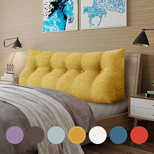 VERCART Kopfende Großes Rückenkissen, Bequemes Lesekissen und Rückenteil im Bett, 2 in 1 Rückenlehne und Kopfkissen, Langes XXL Kissen für Sofa, Couch, Wand und Palettenmöbel Leinen Bezug 160cm Gelb