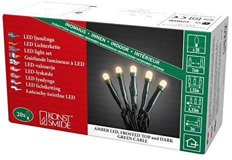 Konstsmide Micro LED Lichterkette, gefrostet, verschweißt, 20 bernsteinfarbene Dioden, 30V Innentrafo, dunkelgrünes Kabel - 6341-820