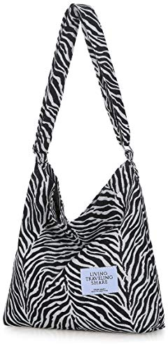 Covelin Damen Retro, Größe L, Canvas Schultertasche Hobo Crossbody Handtasche Casual Tote, Zebra Weiß