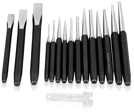 Mechanics Punch and Chisel Set, 16 Pieces Heavy Duty Anti-Rust Mechanics Punches and Chisel Set Pin Centre Taper Cold Gauge for Bolting Carving Masonry