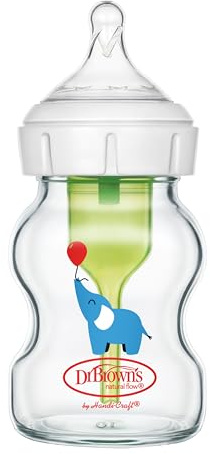 Dr. Brown's Natural Flow Anti-Colic Options+ Wide-Neck Glass Baby Bottle Elephant 150ml