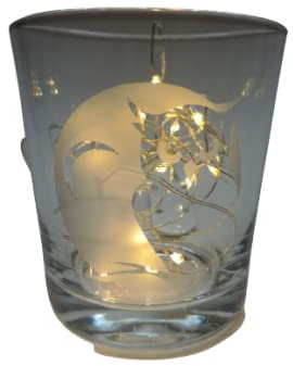 Lichtidee Teelicht Glas Windlicht Glas Trink Glas geätzt, Tischlicht Motiv Eule vor Mond , Maritim, Natur, Handmade Unikat Liebe Ostern Muttertaggeschenk, Höhe 8cm,