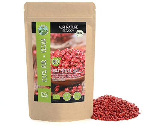 Alpi Nature Pepe Rosa BIO 125g, Grani di Pepe Rosa Interi per la Cucina e Miscele di Spezie