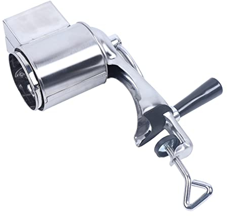 Rallador de queso rotativo, mandolina de cocina, cortador de verduras con 5 cuchillas intercambiables, rallador giratorio fácil de limpiar para frutas, verduras, nueces, plata