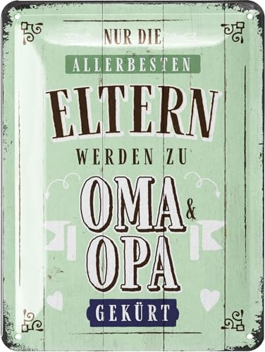 LANOLU Retro Blechschild Nur die allerbesten Eltern werden zu Oma und Opa gekürt Ihr werdet Großeltern - Geschenk passend zur Grußkarte - vintage Metallschild mit Spruch, 15x20cm