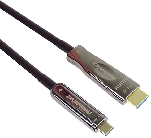 PremiumCord USB-C to HDMI Optical Cable 10 m, USB 3.2 Type C Male to HDMI 2.0b Male, Resolution 4K 2160p 60Hz, Full HD 1080p, Aluminium, Black, Length 10 m