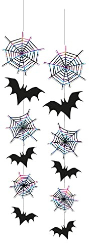 Folat 67988 Spinnen Fledermäusse 2 Stück-Hängedeko Happy Set Hänger, Deko Zubehör für Wand, Zimmer, Garten, Horror Atmosphäre, Beste Halloween-Party-Bevorzugungen Dekoration, Schwarz, 70 cm