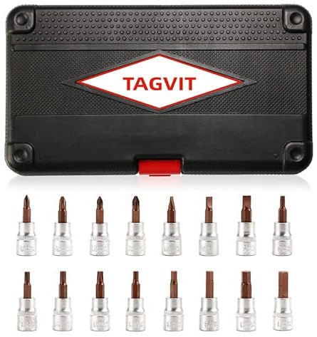 TAGVIT Juego de llaves Torx de 16 piezas de 3/8 pulgadas, hexagonales, para reparación de bicicleta, motocicleta…