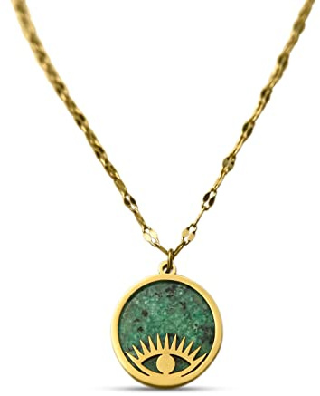 Evil Eye Necklace Gold 18k Turquoise Crystal Necklace for Protection Luxury Turquoise Pendant Natural Crystal Jewelry