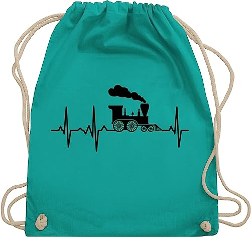 Turnbeutel Rucksack - Hobby Outfit - Dampflok Herzschlag I Dampflokomotive Geschenk Eisenbahner Eisenbahnliebhaber - Unisize - Türkis - fahrzeuge kinder zug sportbeutel eisenbahn beutel zugbeutel