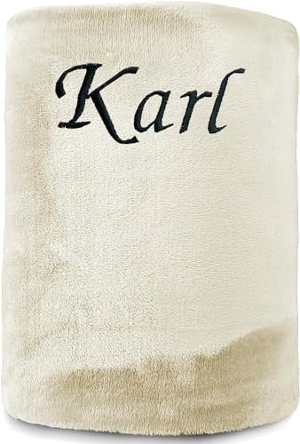 KDO MAGIC - Personalisierte Decke - Gestickter Vorname - Fleecedecke Bestickt - 130x160 cm - Geschenkidee für den Muttertag, Weihnachten (Ecru)