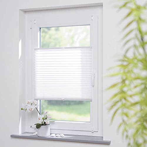 Homelia Klemmfix-Plissee Uni, Blickdicht, inkl.Klemmträgern, Montage ohne Bohren, Breite: 90 cm/Länge: 210 cm, weiß