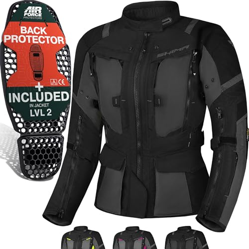 SHIMA HERO 2.0 Motorradjacke Damen - Ganzjährig Motorcycle Touren Cordura Textiljacke mit Wasserdichter Membran Heizung Schicht Schulter Ellbogen und Rückenprotektoren (Schwarz, XXL)
