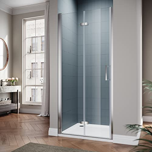 SIRHONA Porte de douche Coulissante 80x195cm Porte de douche Pivotante en Verre Transparent 6mm Securit