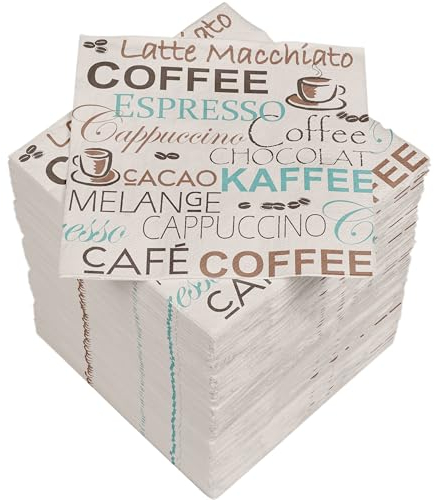HEKU Café-Motiv Cocktail-Servietten, 3-lagig, 25x25cm, 150 Stück , Stilvolles Design , Ideal für Feiern , Praktisch Verpackt
