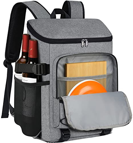 NUBILY Kühlrucksack 30L Wasserdichten Kühltasche Rucksack Groß Isolierte Kühltasche Thermo Lunchtasche für Camping Outdoor Reisen BBQ Wandern Grau