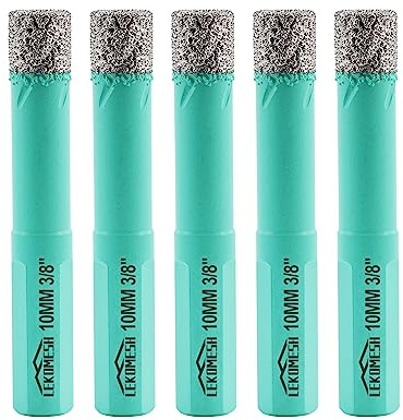 LEKOMESH Diamond Drill Bit Kit - 5pcs 10MM Diamond Hole Saw with Triangle Shank for Porcelain Tile Drill Bits for Ceramic Porcelain Tile Marble Granite Artificial Stone Quartz,Vacuum Brazed