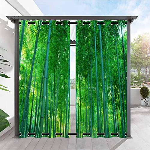ANHOPE Natur Landschaft Grün Bambus Wald Outdoor Vorhänge mit Ösen Oben & Unten Wasserdicht Wetterfest Außen Vorhang für Balkon Terrasse Garten Pergola Pavillon Aussen Gardinen 2er Set B132 x H239 cm