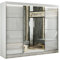 Margaret Hadas24 Kleiderschrank Venus III 250 cm mit Spiegel, Mehrzweckschrank, Schwebetürenschrank, Garderobenschrank, Kleiderstange, Kleiderständer, Flurschrank, 3-türig, weiß, lacobel weiß
