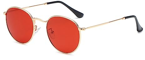 RUNHUIS Rund polarisierte Sonnenbrille Damen Herren Klassische Super Leichte Metallrahmen Gläser Mode Brillen für Fahren Angeln Gold/Rot