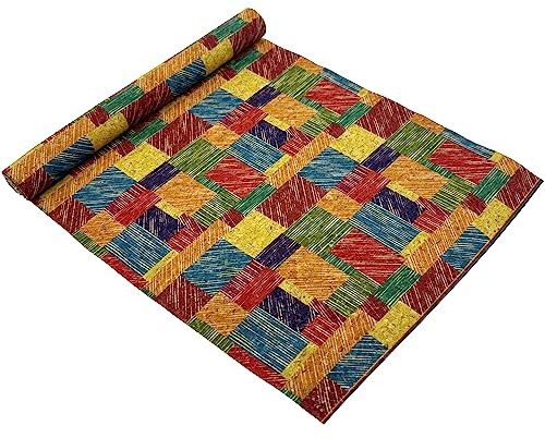 SorenCut Korkstoff von The Yard, Korkstoff zum Nähen mit bunten überkreuzten Quadraten, 30,5 x 132,9 cm größere Größe für Handwerk, Schneiden von DIY-Projekten
