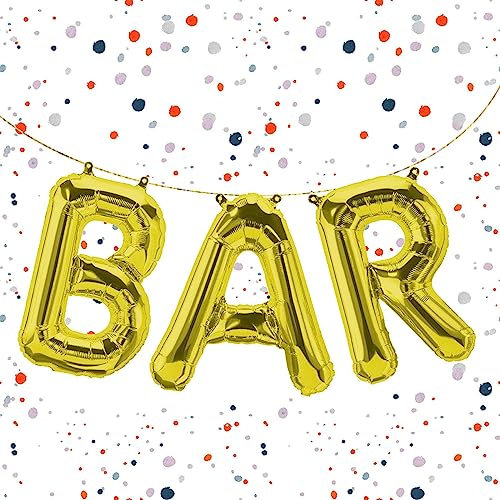 Kopper-24 Folienballon-Set Bar in Gold, 40 cm - Tolle Deko für Cocktailpartys, Geburtstage & Events - Stilvoller Schriftzug für Deine Hausbar