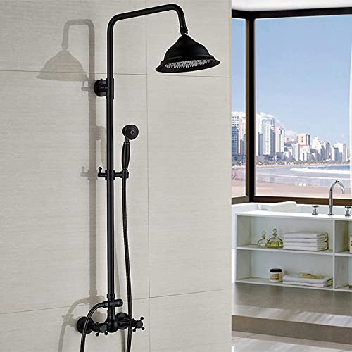 Aufputz Duschsystem Retro Nostalgie Regendusche Set Duschsäule Antik Duschset Dusche Brausegarnitur mit Einstellbar Duschstange Kopfbrause Regenbrause Dusche komplett Set mit Duschkopf Duschsystem