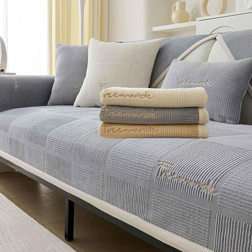 LINGKY Couch Überzug, Sofa Überzug 1/2/3/4 Sitzer L Form Sofa Cover Sofabezug Ecksofa, Sofadecken Für Sitzfläche, Sofaschoner rutschfest, Universelle Sofa Überwurf (Grau,90x180cm/Rechteckig)