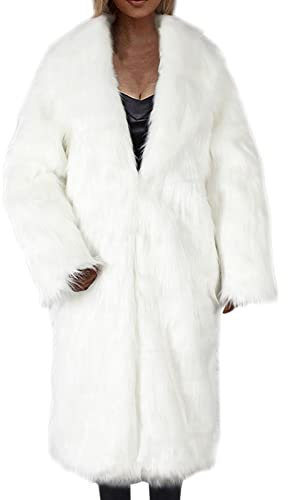 L9WEI Lang Pelzmantel Frauen Kunstpelz Nachahmung Pelzmantel Elegant Warme Plüschmantel Winter Dicker Felljacke