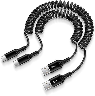 USB C Samsung Phone Charger Coiled Cable for Car, 3FT+6FT Type C Retractable Cable Fast Charging Lead for Samsung Galaxy S24 S23 S22 S21 S20 S10 A12 A13 A14 5G A22 A33 A34 A52 A54, Huawei P30 P20 Lite