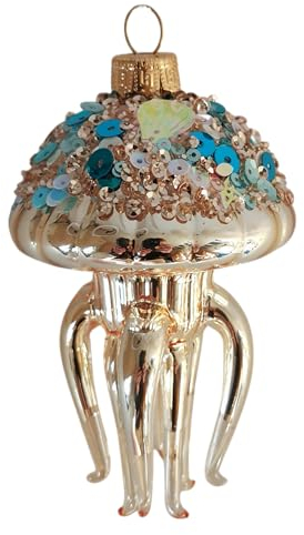 Qualle Jellyfish Gold blau Weihnachtsbaumkugel Glas Christbaumschmuck Weihnacht