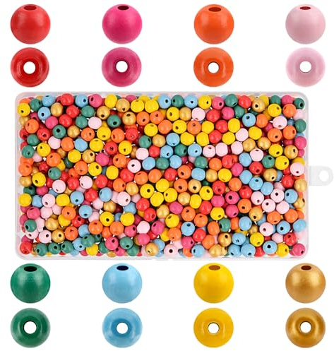 MOSTFUN 800 Stück Bunte Holzperlen, 8mm Holzperlen für Herstellung Kinder Armbaender Anhaenger Perlen Basteln mit Loch Holzperlen zum Auffädeln für DIY Armbänder Schmuck Halsketten