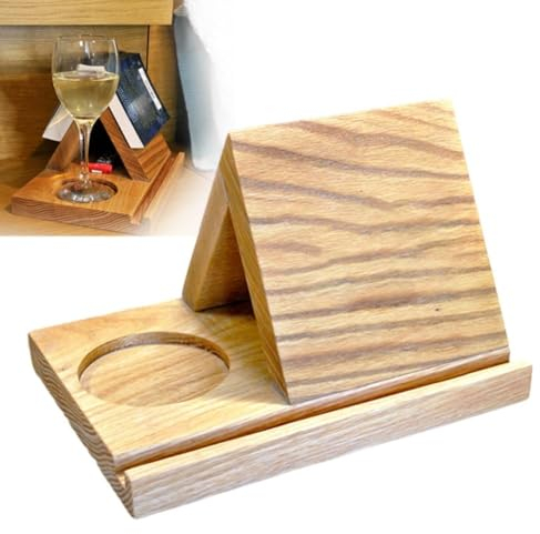 POOLPO Personalised Wooden Book Rest,Bedside Book Holder Bed Cup Holder,Solid Oak Wooden Triangle Bookshelf Book Stand Holder,Wood Book Stand Triangle Bookmark with Coffee Cup Mug Holder.