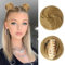 Colexy 2PCS Haarteile Dutt mit Klammer, Gelockt Haardutt Krallen Clip in Haar Bun Mini Messy Bun Haarteile Synthetik Haar Scrunchies Donut Chignon Pferdeschwanz für Damen Mädchen (blond)